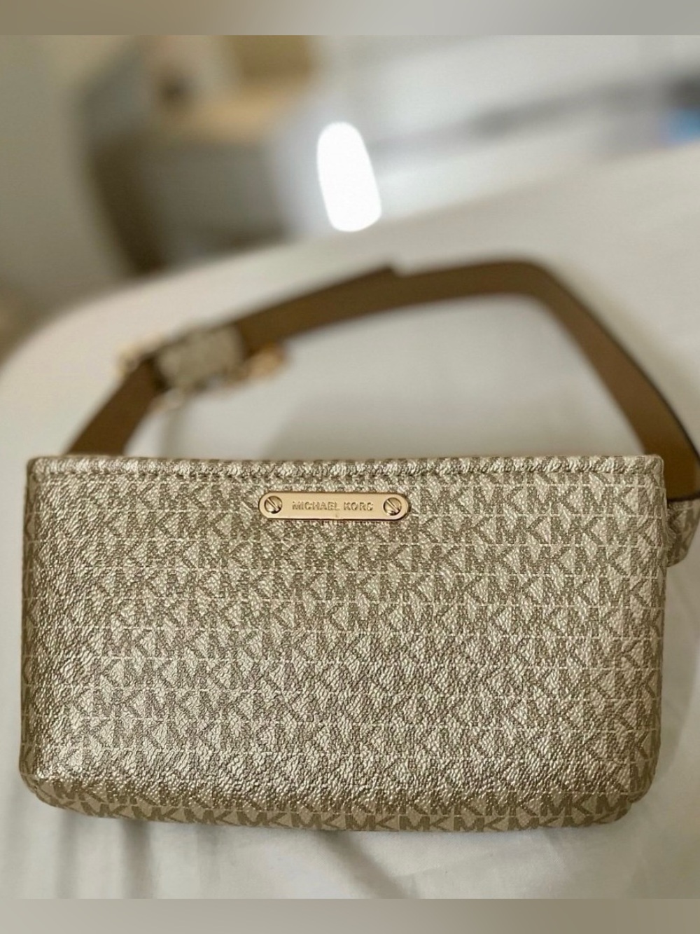 Michael Kors Gold Metallic MK Logo Crossbody Belt Bag